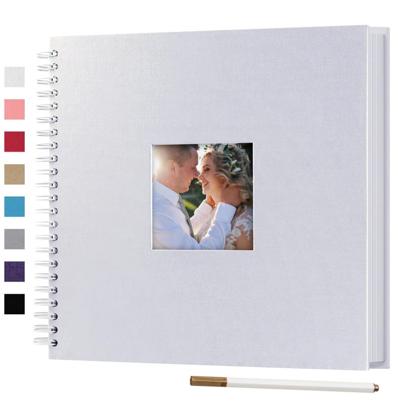 Gearchic 12 x 12 Inch Large DIY Scrapbook Photo Album with Window Design Cover 80 Pages Craft Paper Memory Book for Weeding Anniversary Travel and Baby (White) - Image 1